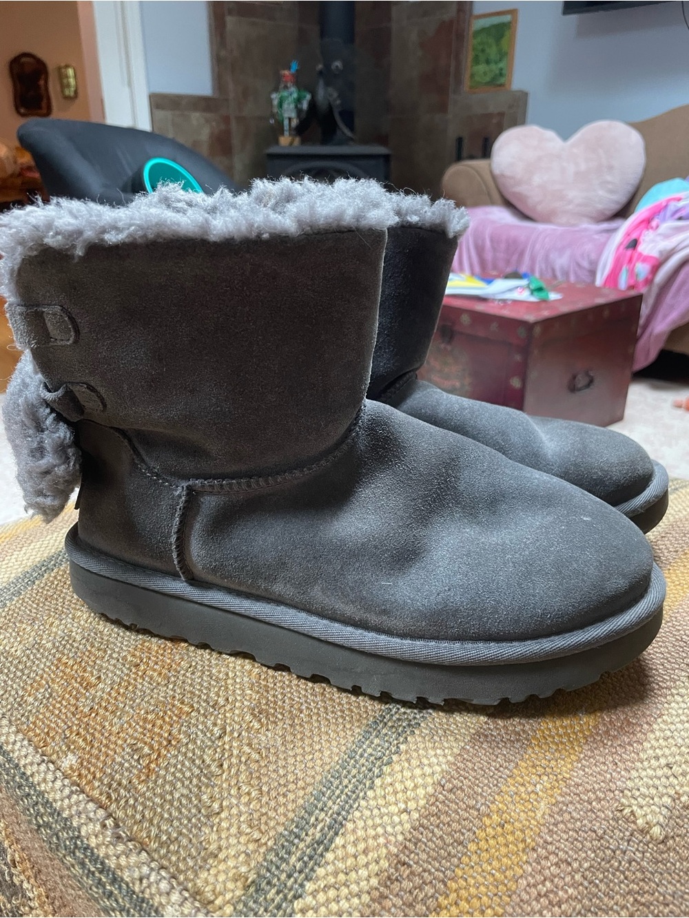Women’s UGG Gray Suede Winter Boots with Faux Fur Lining